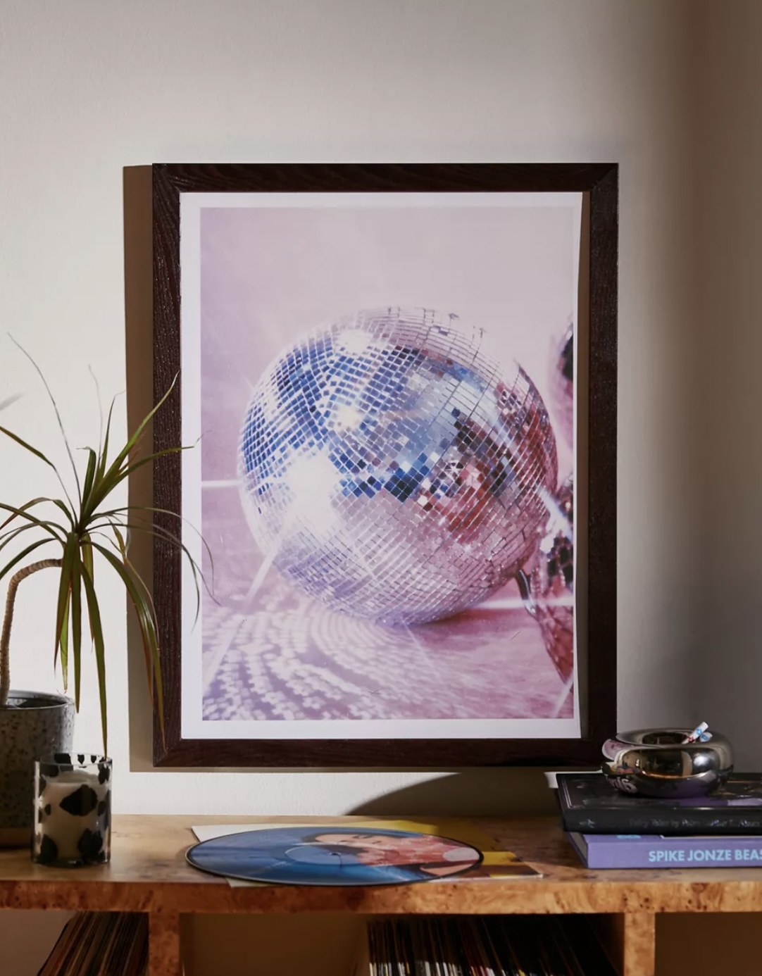 A framed print of a disco ball