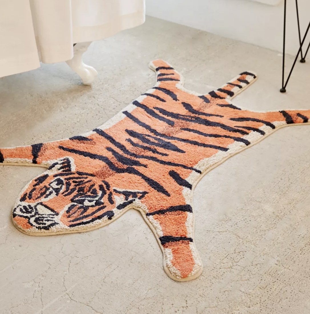 A tiger bath mat