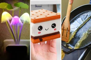 mushroom night light, s'more stress reliever, oil solidifier for cleaning