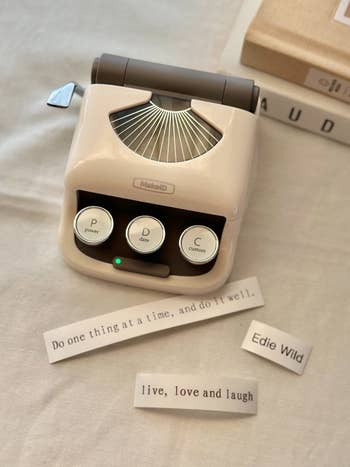 a reviewer's typewriter label maker
