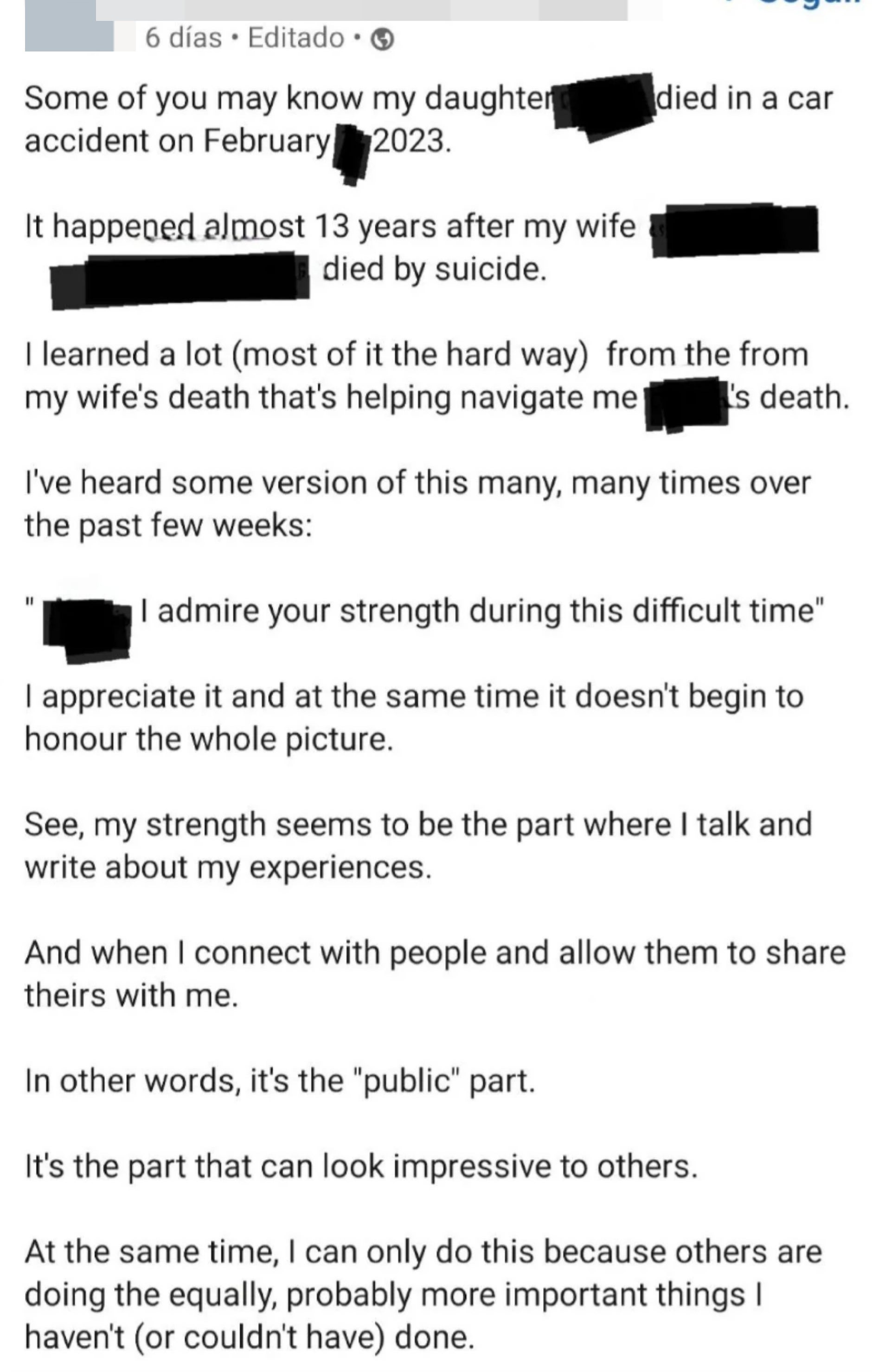 person oversharing about their family&#x27;s death and using it to say it&#x27;s a way for them to now connect to people