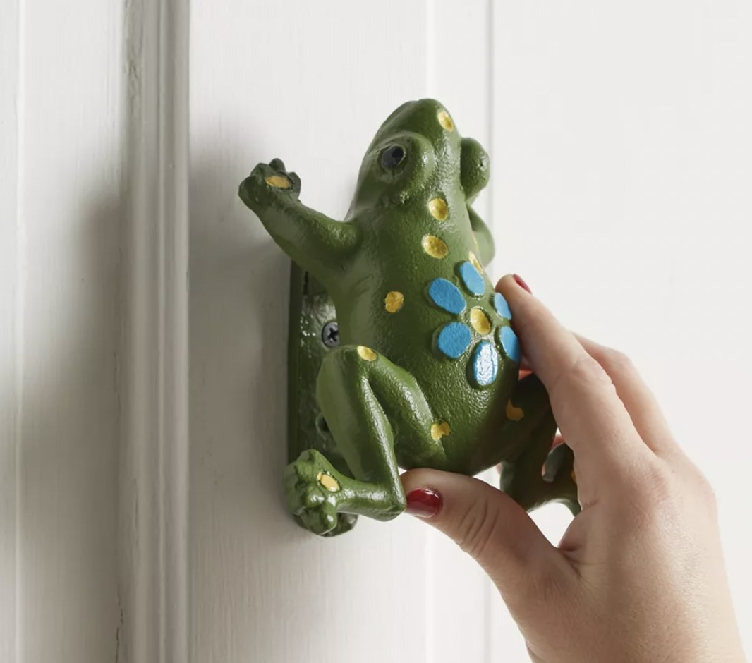 A frog-shaped door knocker