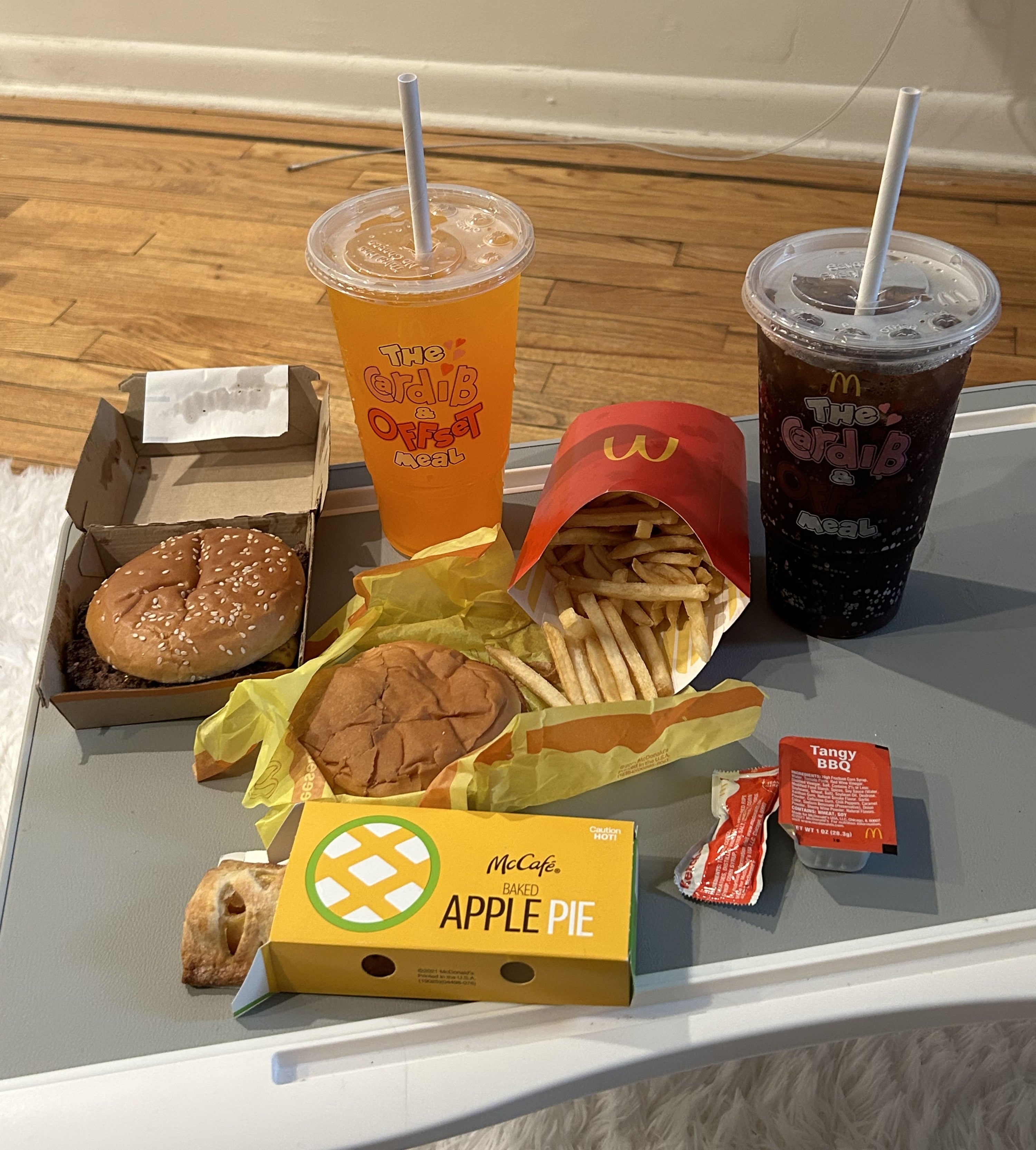 the meal laid out on a tray