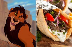 On the left, Scar from The Lion King, and on the right, a gyro