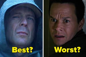 Bruce Willis in "Unbreakable" and Mark Wahlberg in "The Happening"