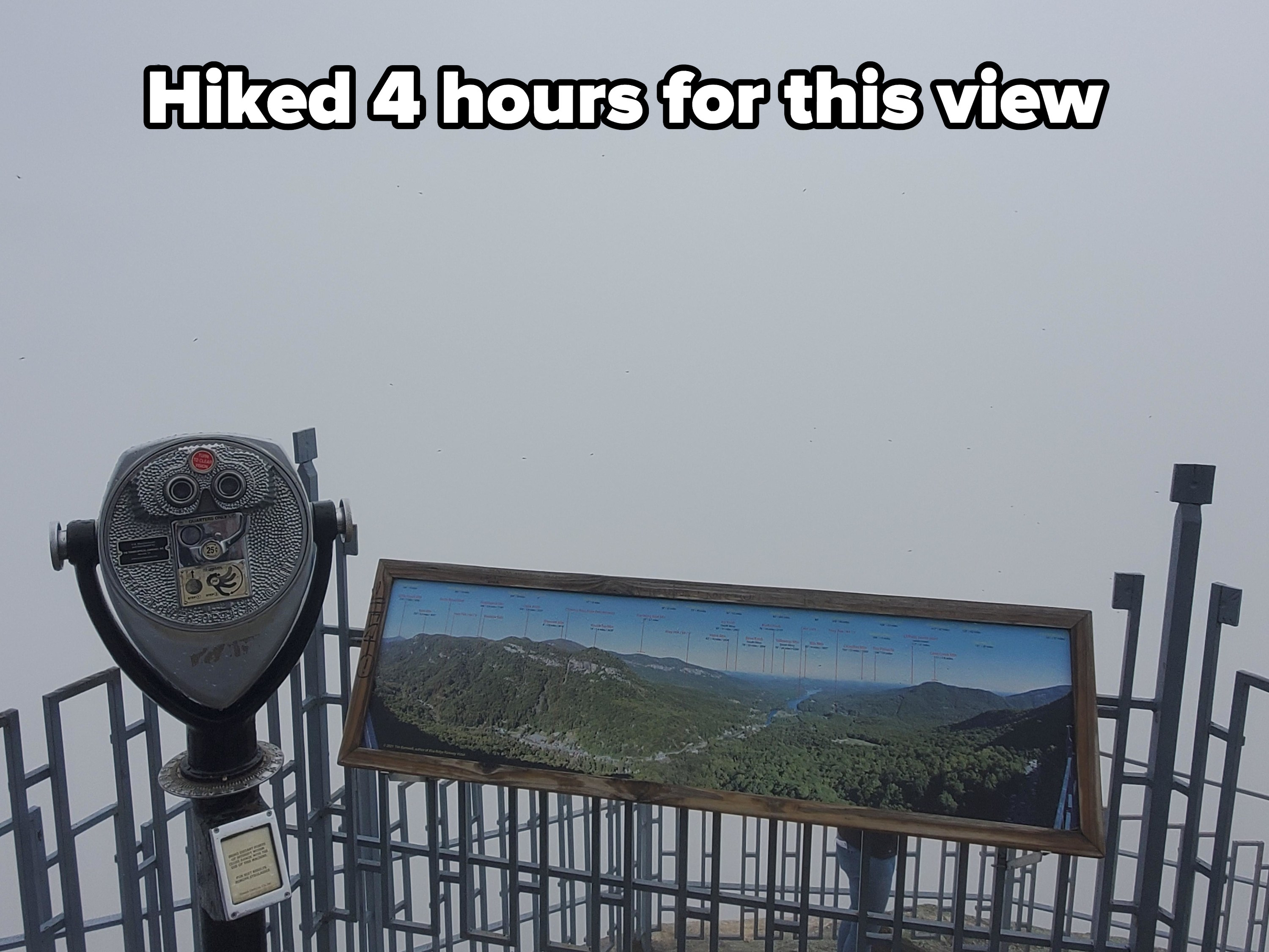 completely grey overlook at the top of a mountain