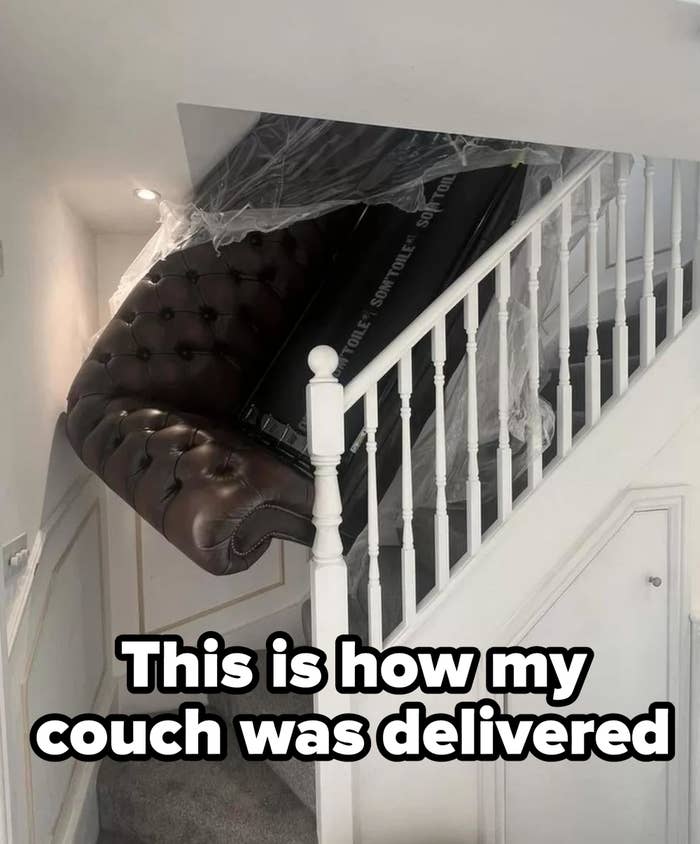 couch stuck in a stairwell