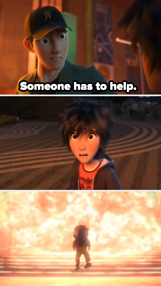 Tadashi saying someone has to help before dying in the fire
