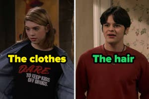 leia wearing a dare shirt and jay with shawn hunter hair on that 90s show