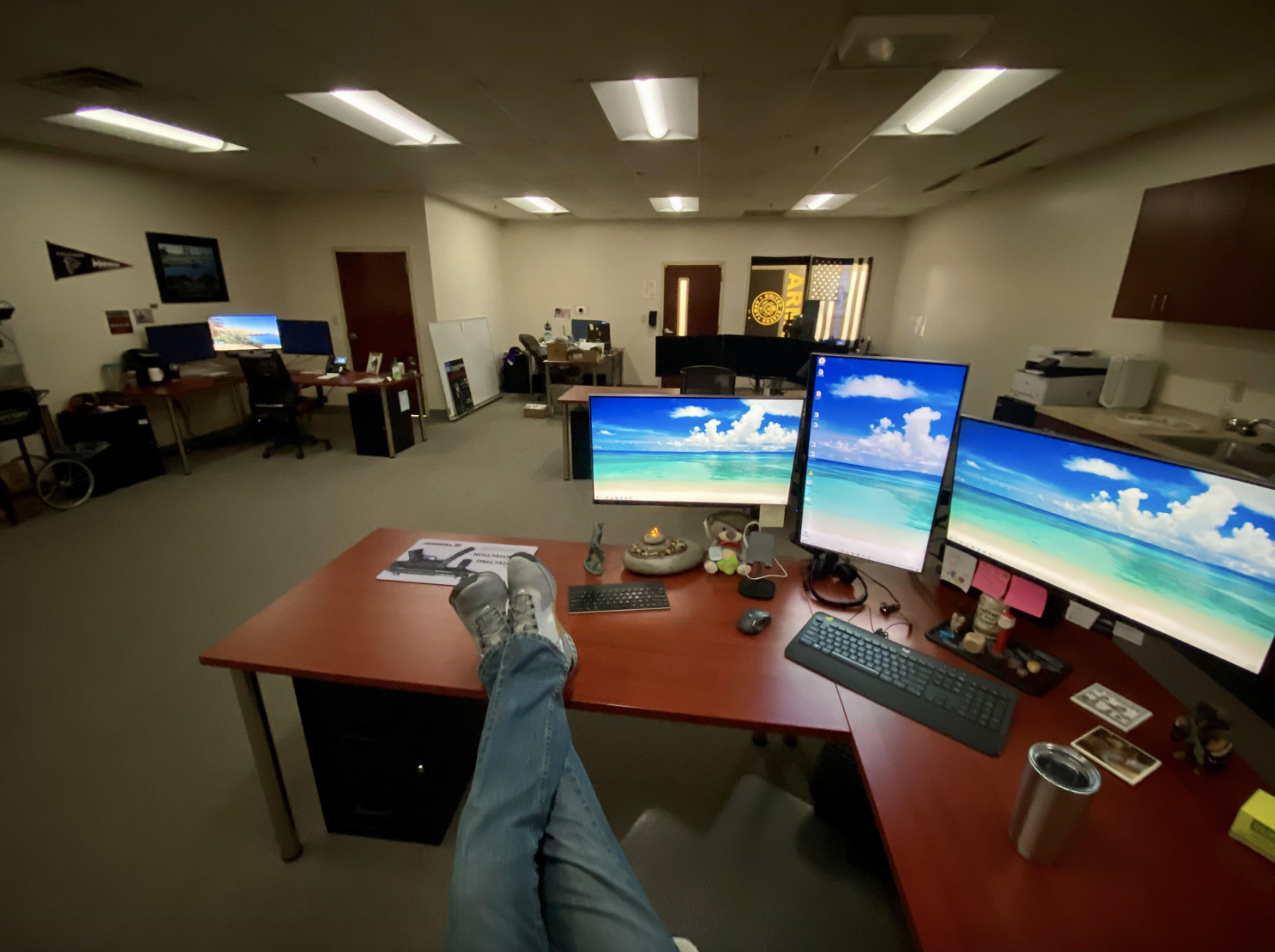 One employee in an empty office