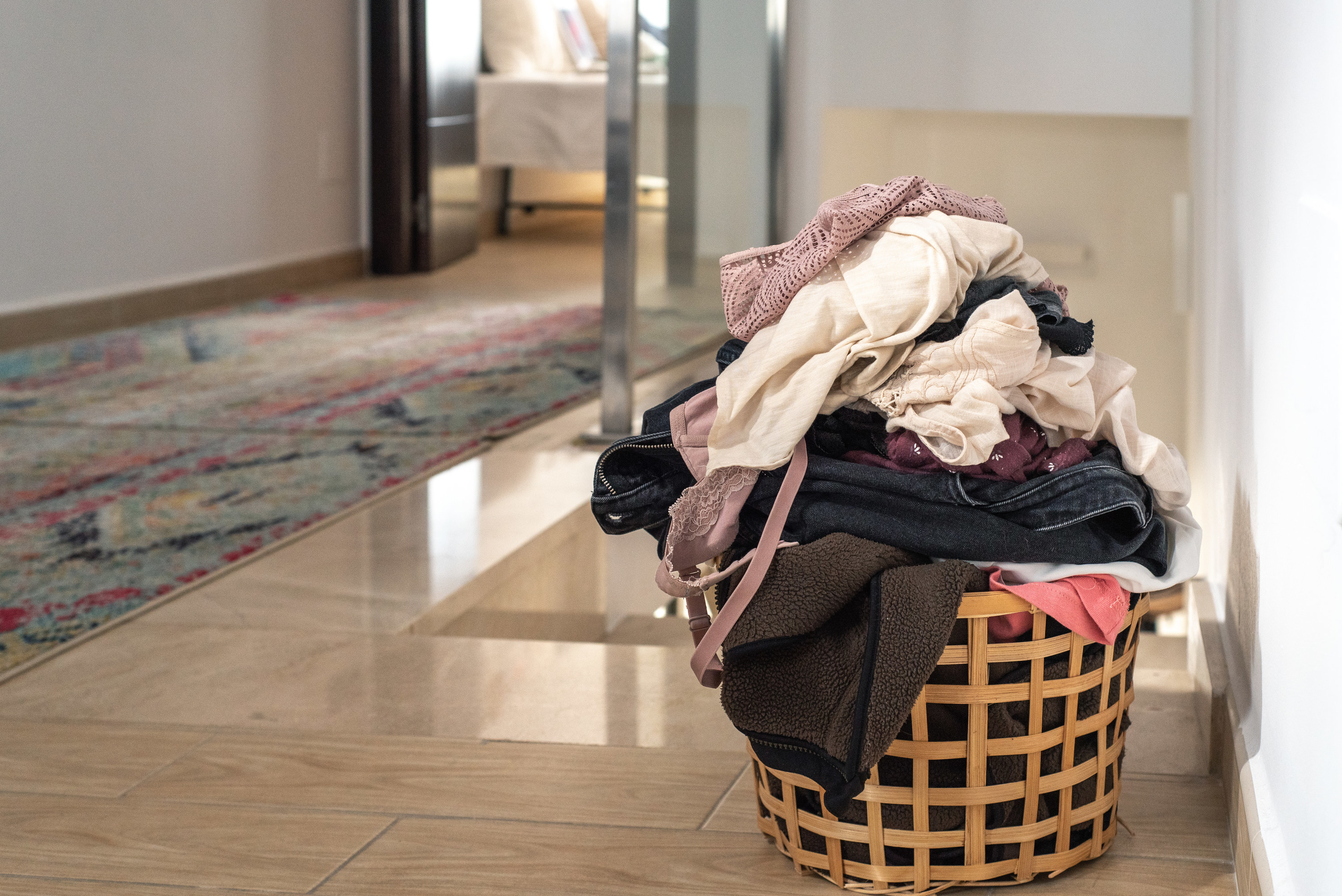 a pile of laundry in the house