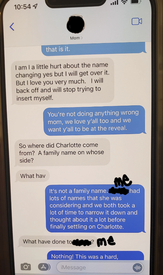mom then being upset that the baby is named charlotte and wondering if it was a family name not on her side