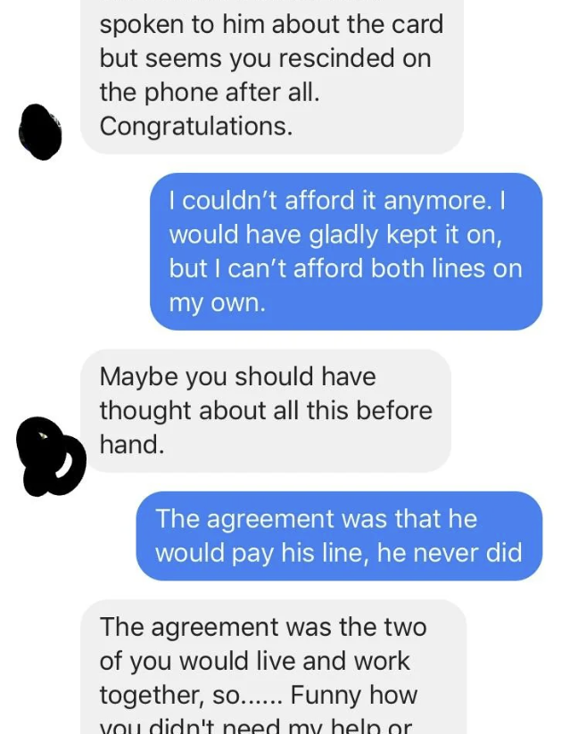 mother in law saying that she would have paid for the phone card and the daughter in law saying she couldn&#x27;t afford to pay for both of the lines