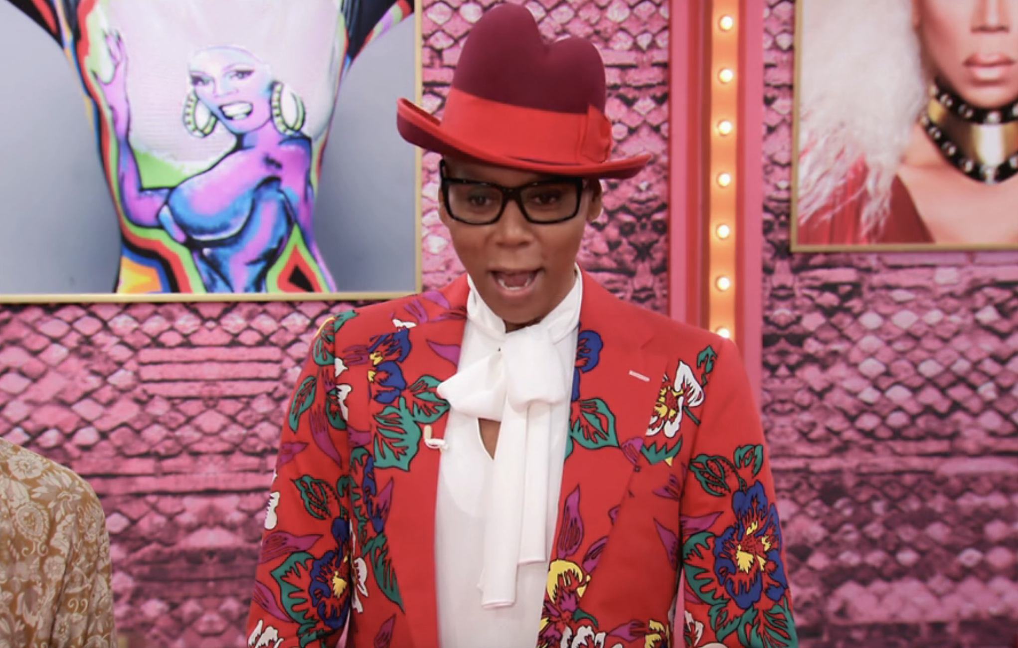 closeup of ru paul with mouth open in surprise
