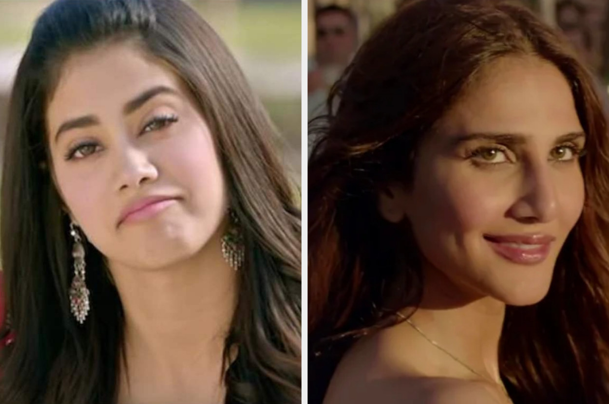 A collage of Janhvi and Vaani Kapoor smiling