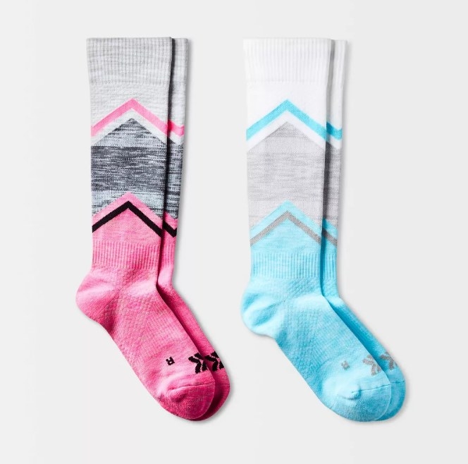 Pink and blue compression socks