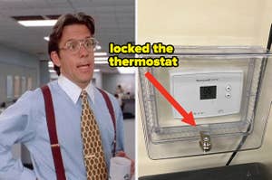 the boss from office space with a screenshot of a locked thermostat