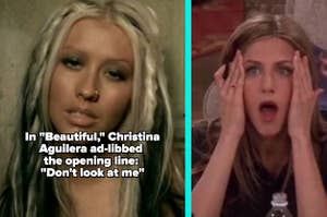 Christina Aguilera in her "Beautiful" music video; Rachel from "Friends"