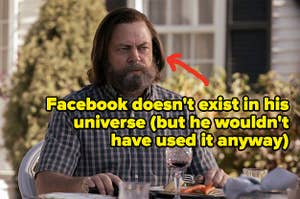Bill from The Last of Us with text that says "Facebook doesn't exist in his universe but he wouldn't have used it anyway"