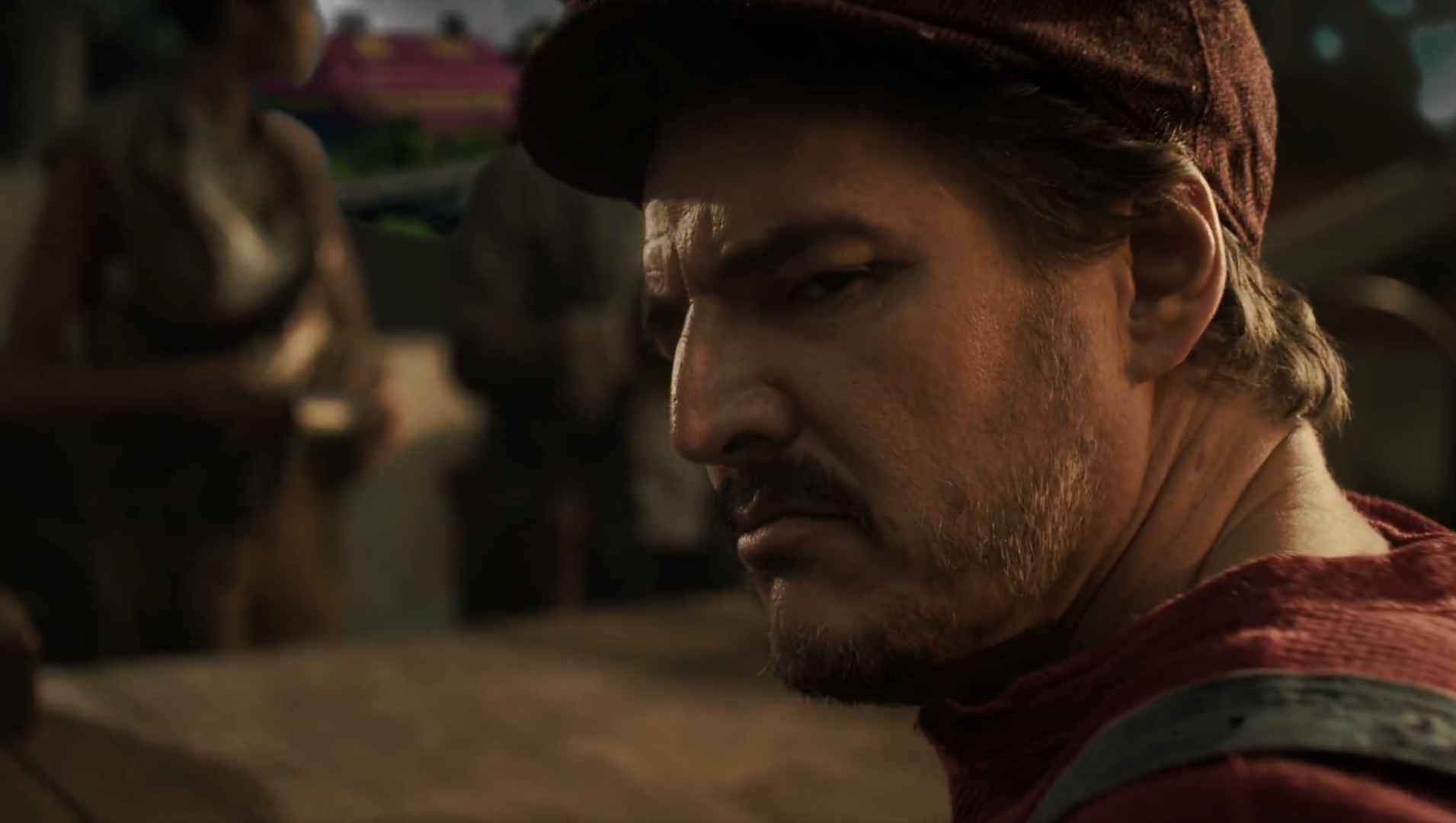 A close up of Pedro Pascal as Mario