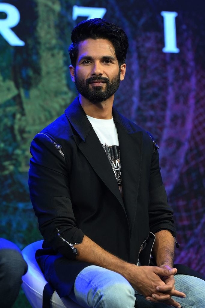 Shahid answers questions during a trailer launch