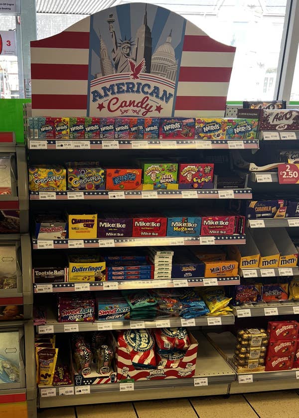 Candy section featuring Gobstoppers, Nerds, Mike and Ikes, Milk Duds, and Sweet Tarts
