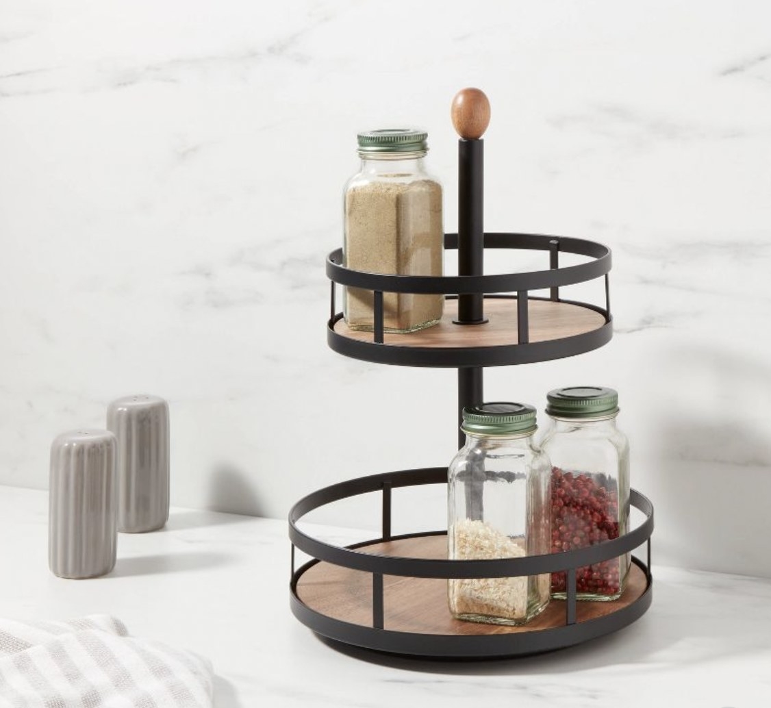 the black and wood spice rack