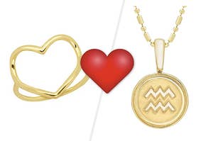 A heart-shaped ring and a zodiac sign necklace