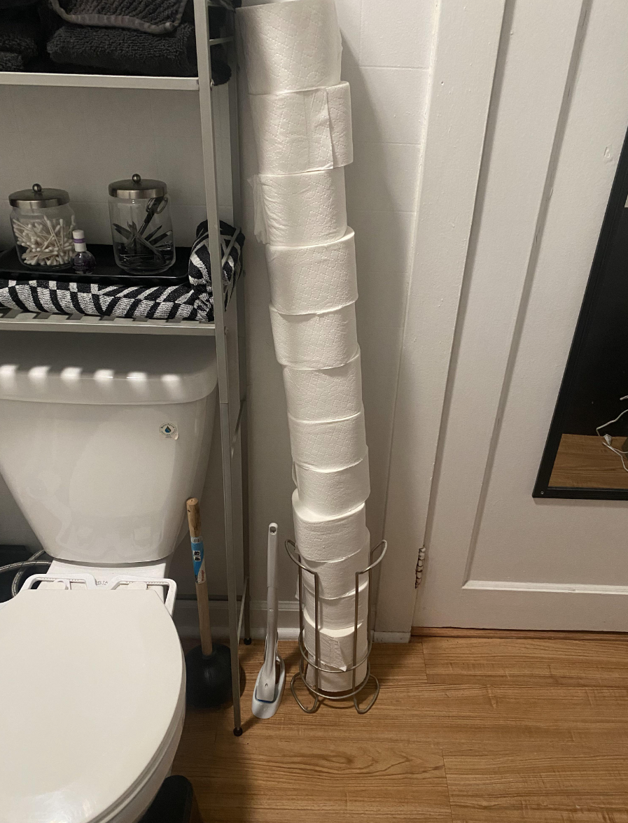 A lot of rolls of toilet paper