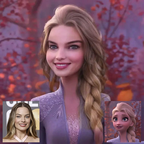 AI of Margot Robbie morphed with Elsa