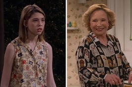 leia and kitty in shirts with loud prints on that 90s show