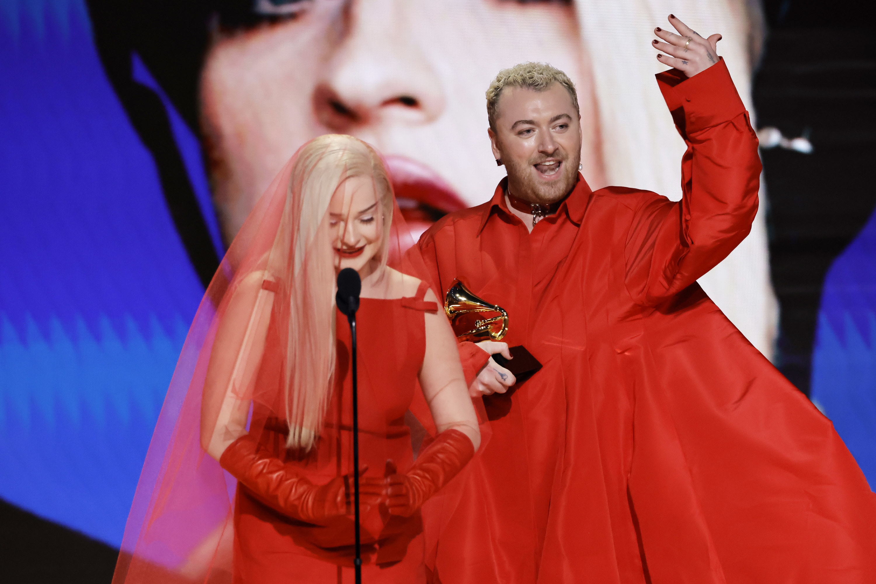 Kim Petras and Sam Smith accepting their Grammy