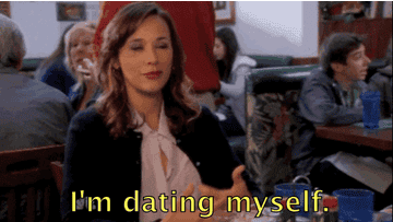 Gif from Parks and Recreation of a character saying &quot;I&#x27;m dating myself&quot;