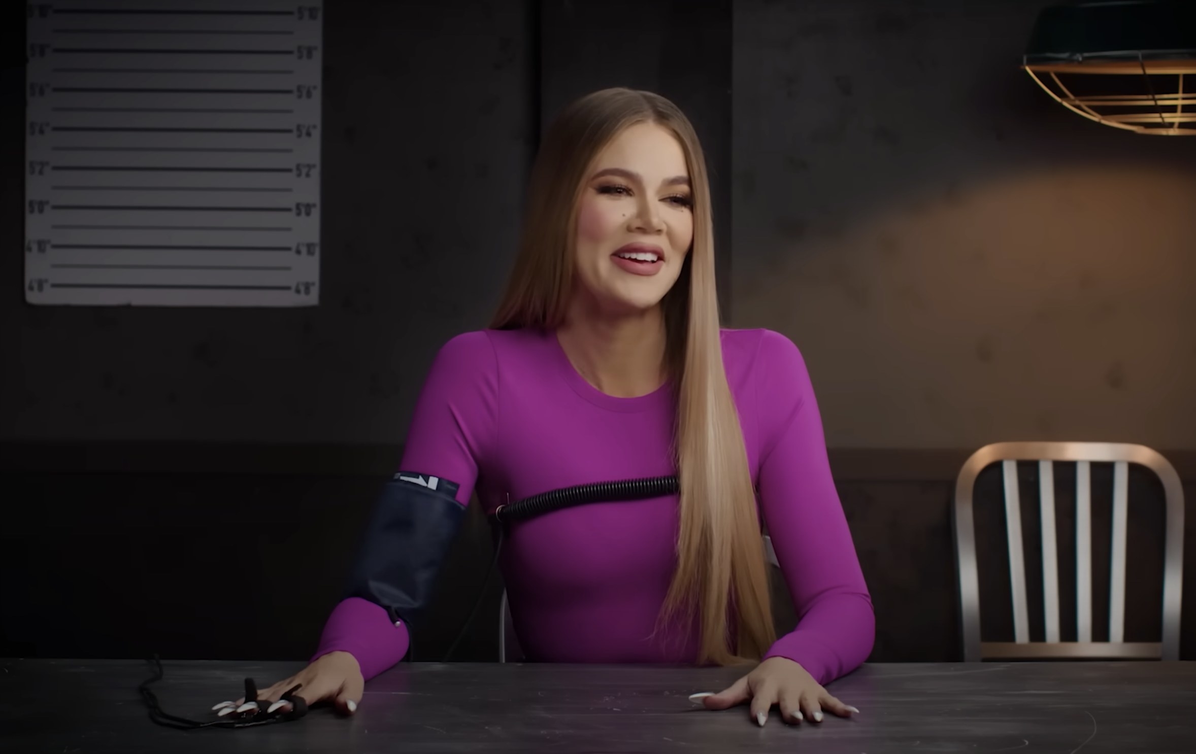 Khloe hooked up to a lie detector machine