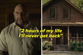 Dave Bautista and cabin in Knock At The Cabin