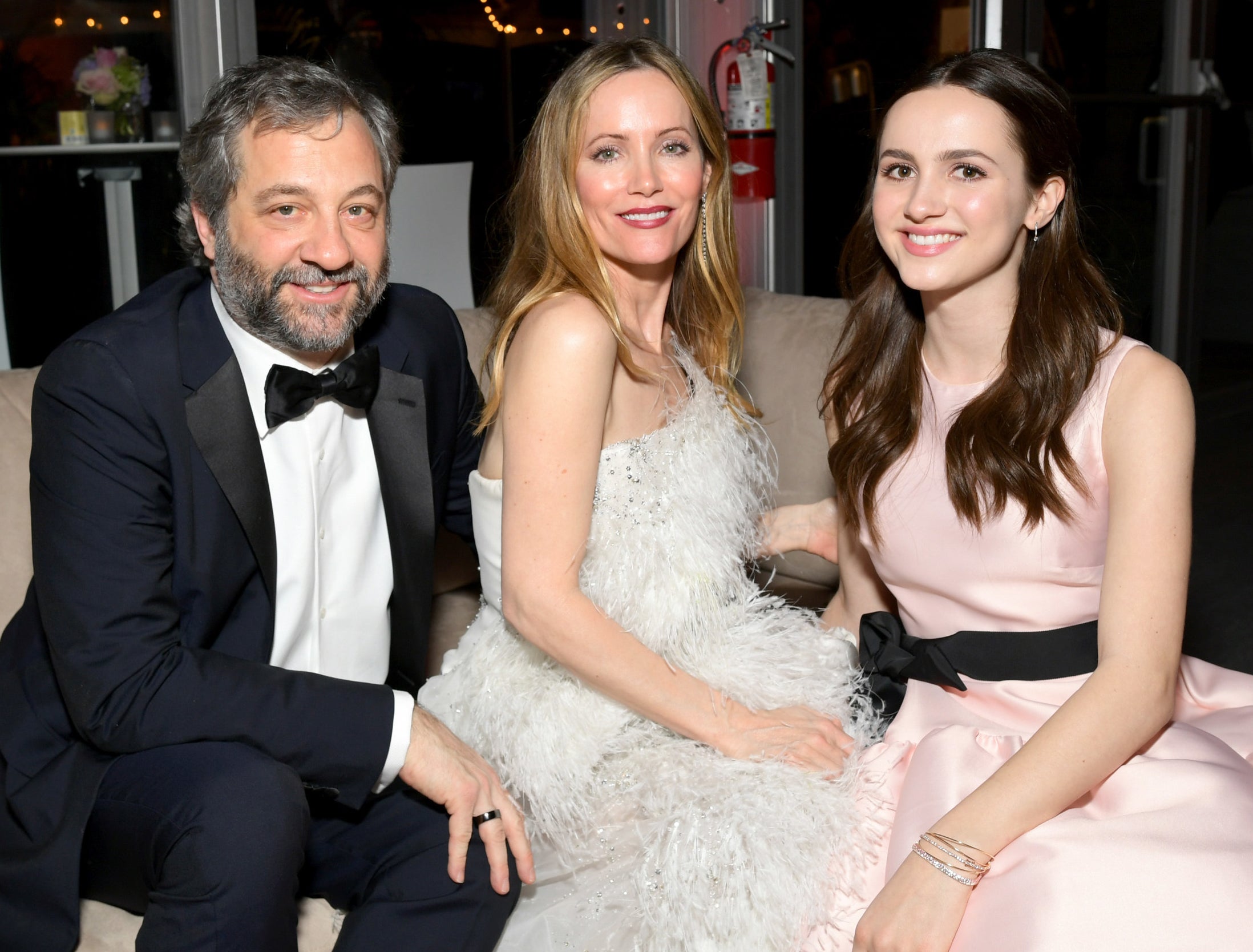 Judd Apatow, Leslie Mann, and Maude Apatow attend the 2019 Vanity Fair Oscar Party