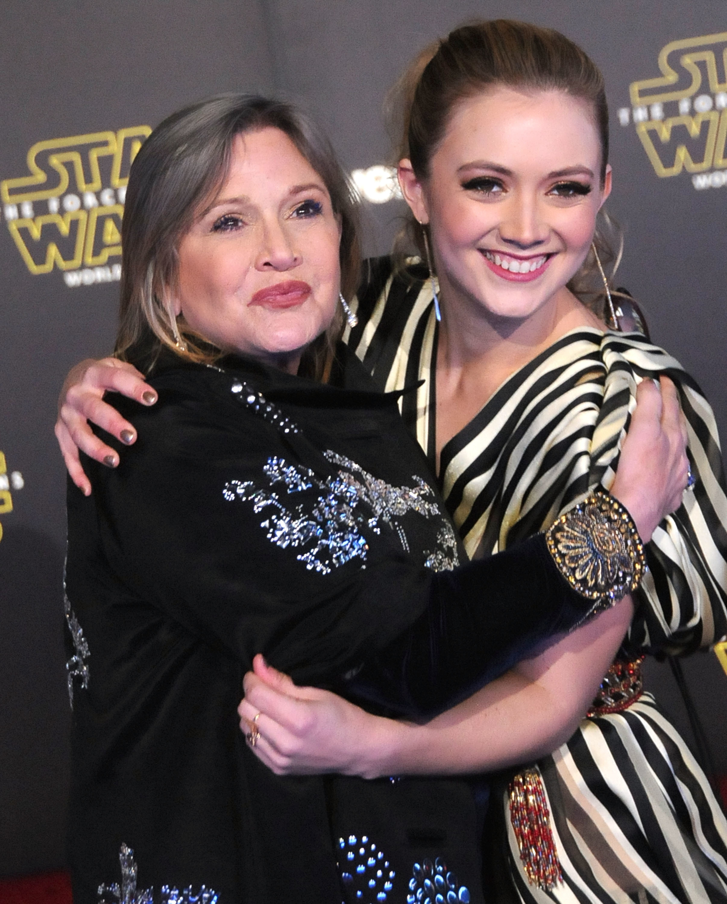 Actress Carrie Fisher and daughter actress Billie Lourd attend the Premiere of Walt Disney Pictures and Lucasfilm&#x27;s &#x27;Star Wars: The Force Awakens&#x27; on December 14, 2015