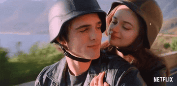 Joey King kissing Jacob Elordi on the cheek in &quot;The Kissing Booth&quot;