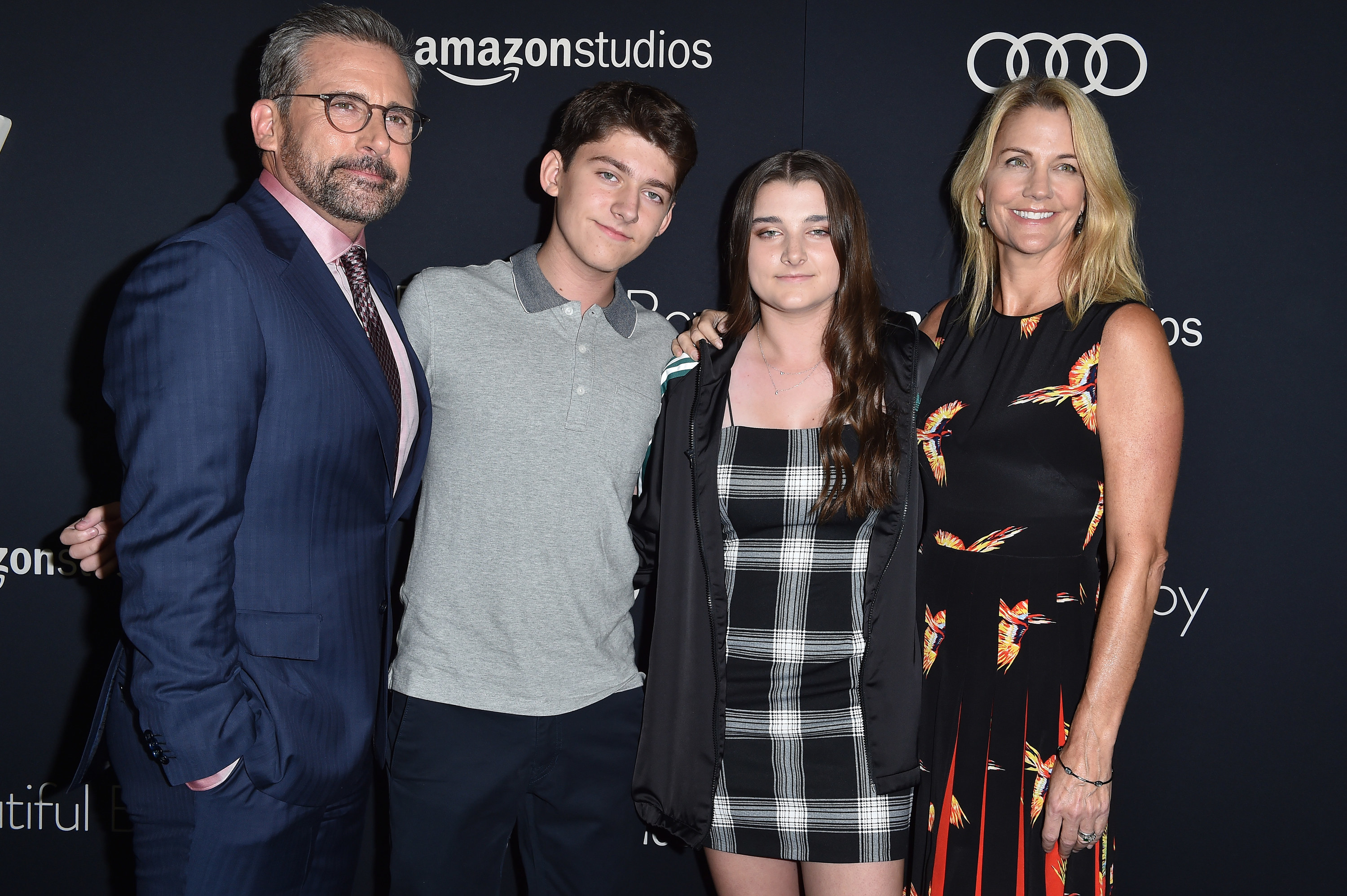 (L-R) Steve Carell, John Carell, Elisabeth Anne Carell and Nancy Carell attend Amazon Studios of Angeles Premiere of &#x27;Beautiful Boy&#x27; at Samuel Goldwyn Theater on October 8, 2018