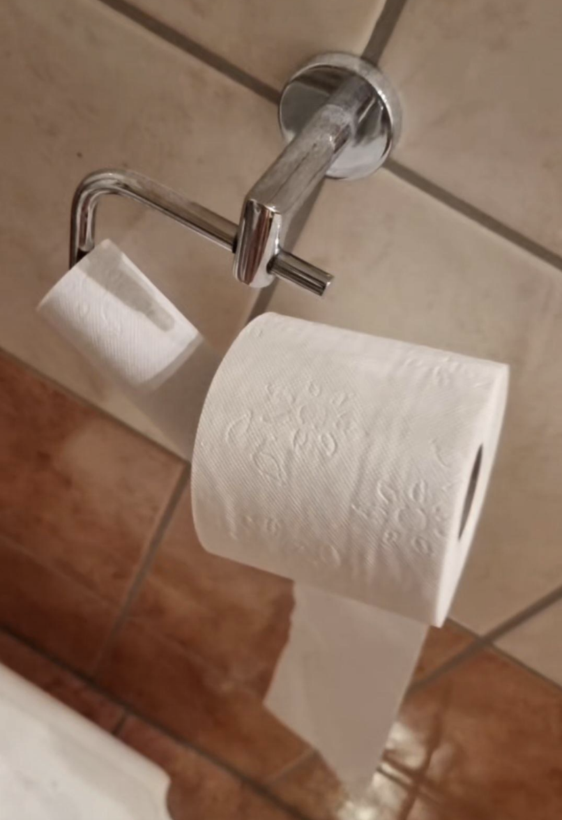Two rolls of toilet paper on one hook
