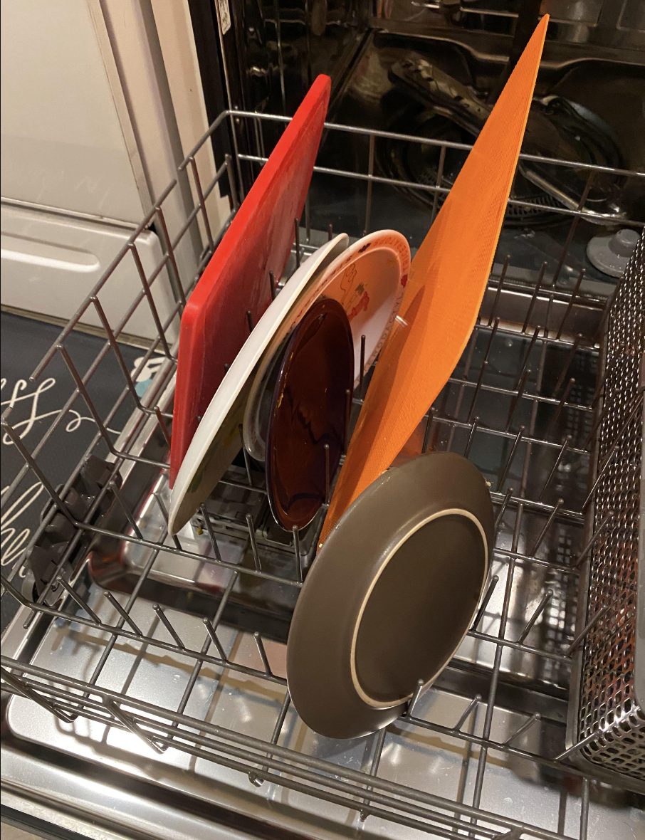 A dishwasher loaded poorly