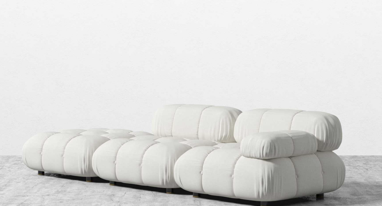 The Bellini sofa is a sectional that has rounded edges that resemble marshmallows