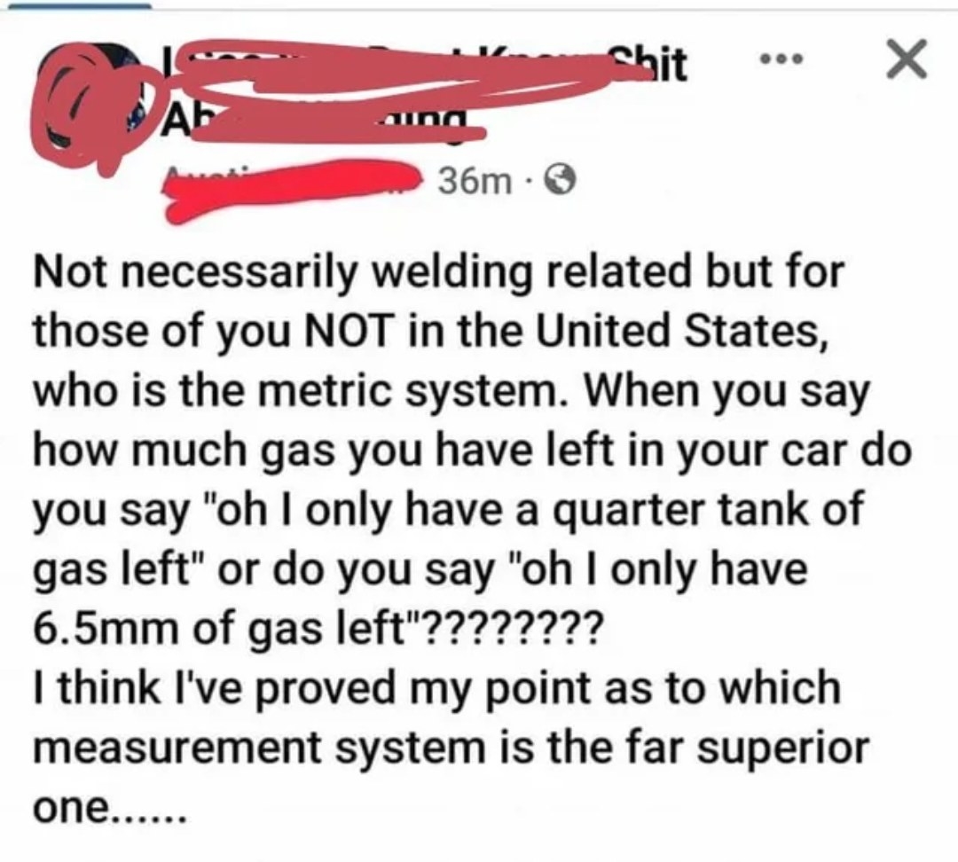 Person who does not understand how Europeans measure how much gas is left in their tank with the metric system