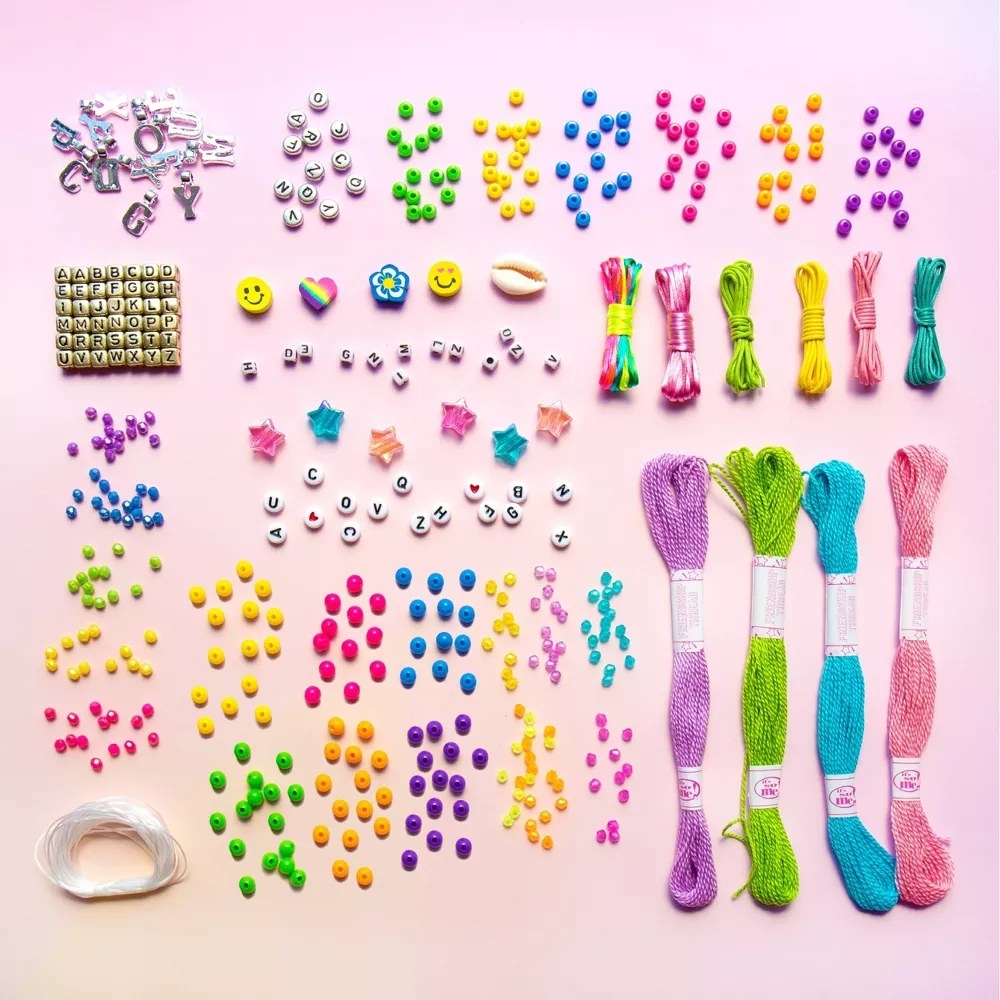 All of the colorful pieces included in the jewelry making set