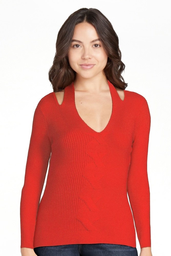 A red sweater with jeans