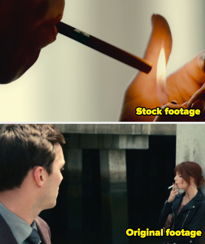 the stock footage and then anya actually smoking the cigarette
