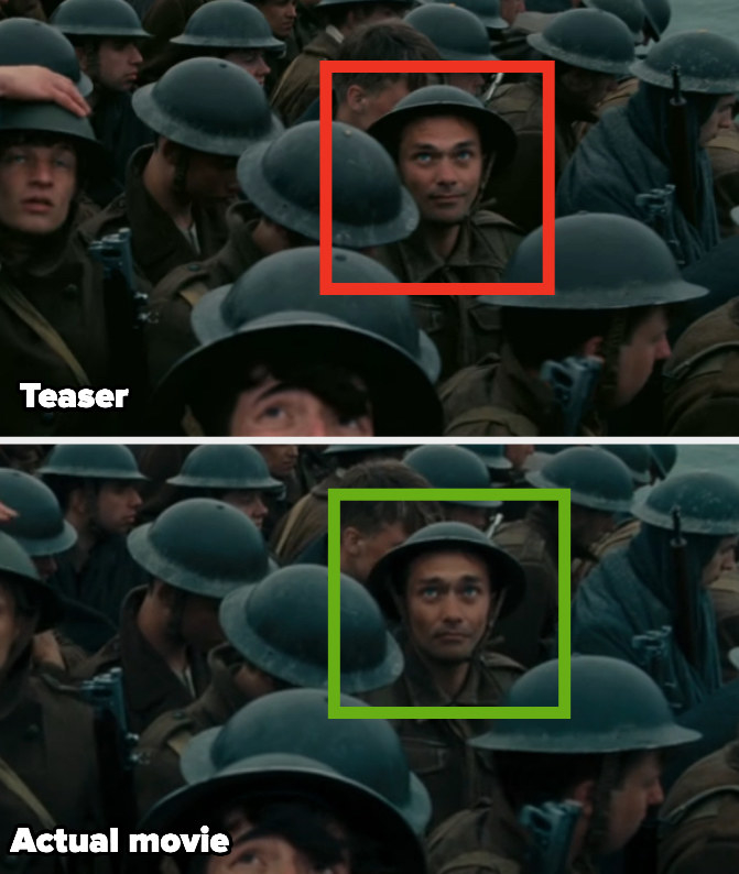 the face in the trailer smiling and then in the actual movie seen frowning