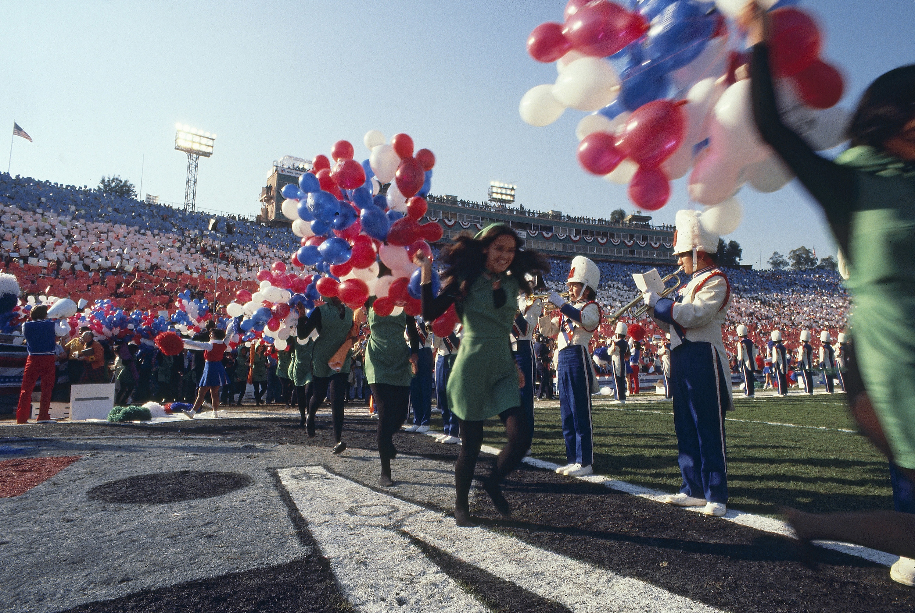 Super Bowl XI: View of halftime show with &quot;It&#x27;s a Small World&quot; theme produced by The Walt Disney Company