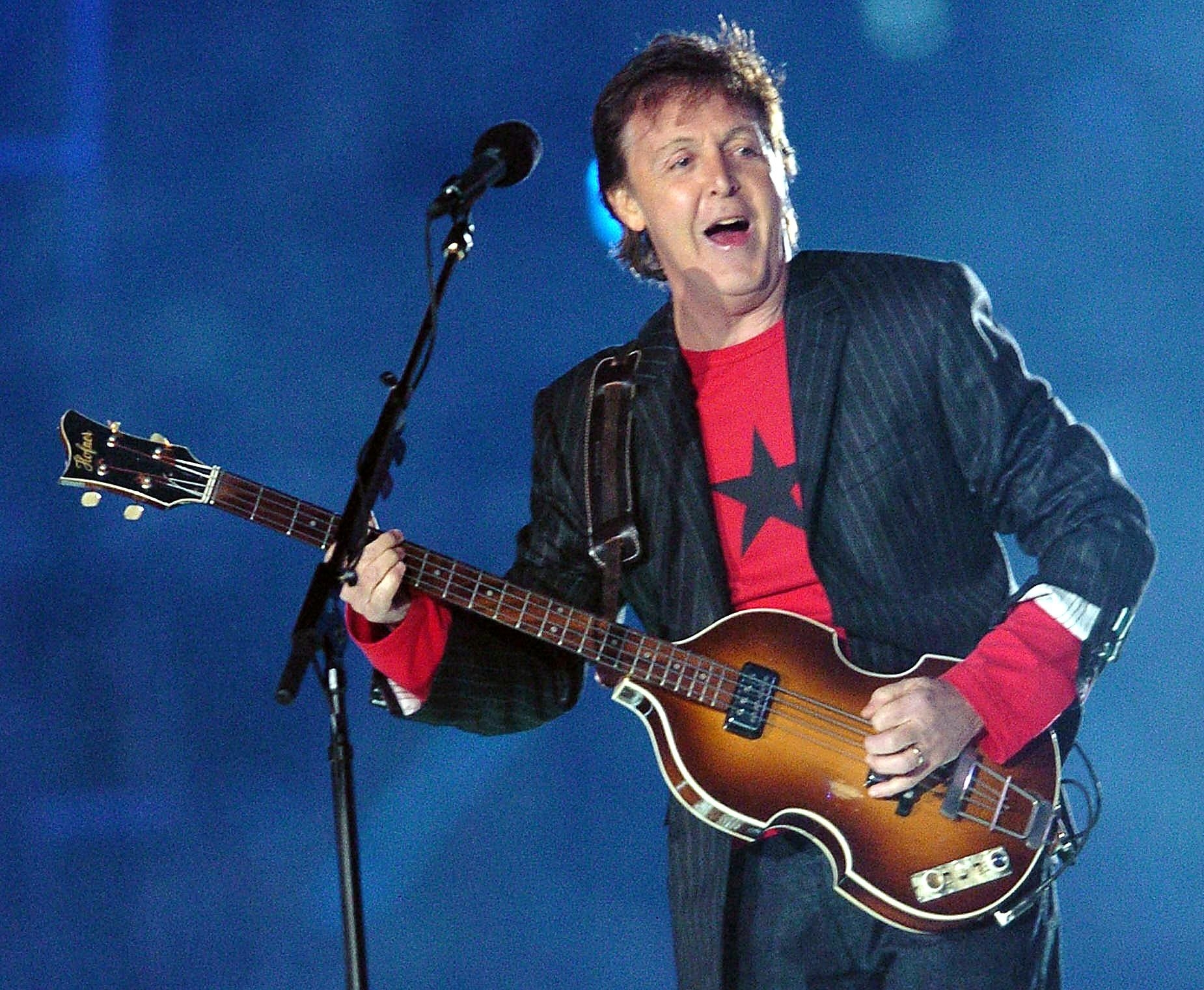 British rock legend Paul McCartney performs at halftime of Super Bowl XXXIX