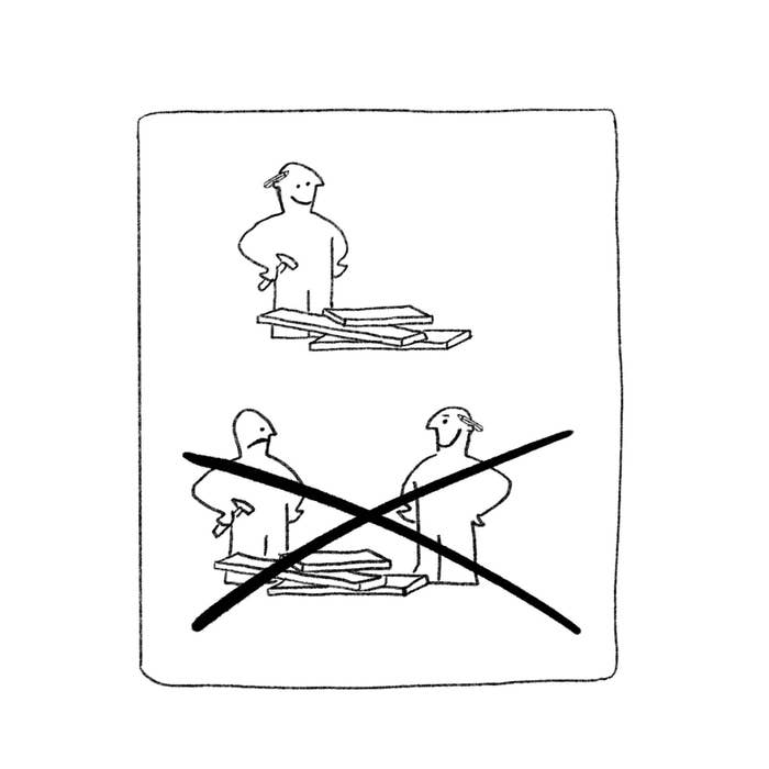 ikea manual parody depicting building the furniture is happier solo than with a partner